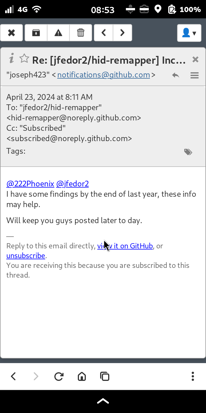screenshot taken on Librem5 running tangram:snappymail showing an email